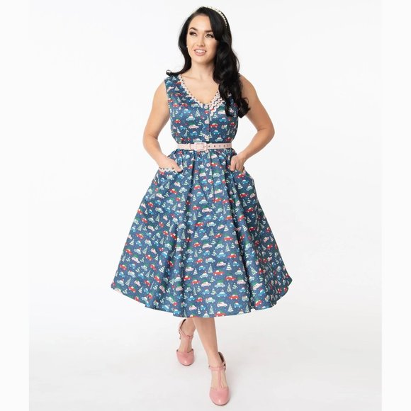 Unique Vintage Dresses & Skirts - Unique Vintage Winter Driving Home Print Syracuse Swing Dress - XS